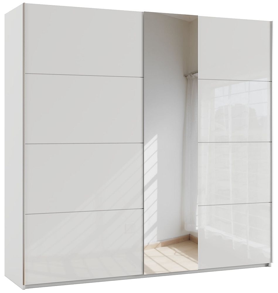 Product photograph of Rauch Miramar 2 Door Sliding Wardrobe With White Glass And Mirror Front - W 226cm from Choice Furniture Superstore.