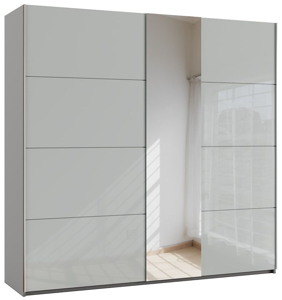 Product photograph of Rauch Miramar 2 Door Sliding Wardrobe With Silk Grey Glass And Mirror Front - W 226cm from Choice Furniture Superstore.