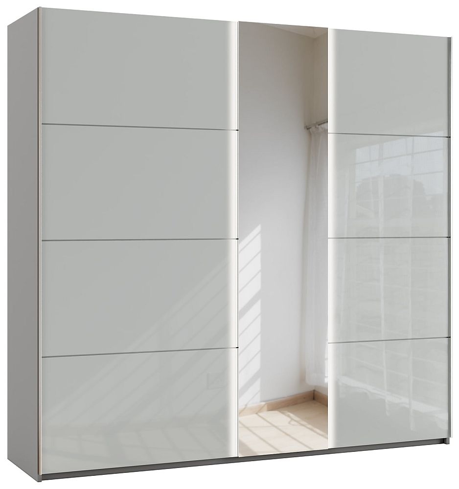 Product photograph of Rauch Miramar 2 Door Sliding Wardrobe With Silk Grey Glass And Mirror Front - W 226cm from Choice Furniture Superstore.