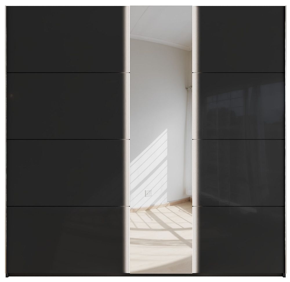 Product photograph of Rauch Miramar 226cm Black Glass 2 Door Mirror Sliding Wardrobe from Choice Furniture Superstore.