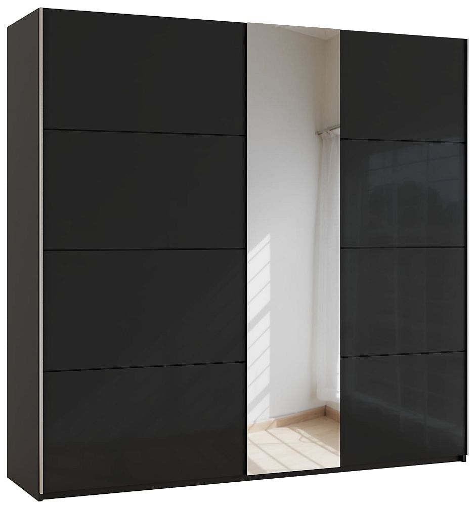 Product photograph of Rauch Miramar 226cm Black Glass 2 Door Mirror Sliding Wardrobe from Choice Furniture Superstore.