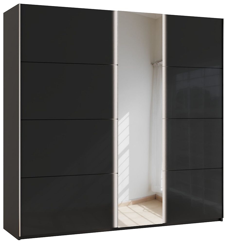 Product photograph of Rauch Miramar 226cm Black Glass 2 Door Mirror Sliding Wardrobe from Choice Furniture Superstore.