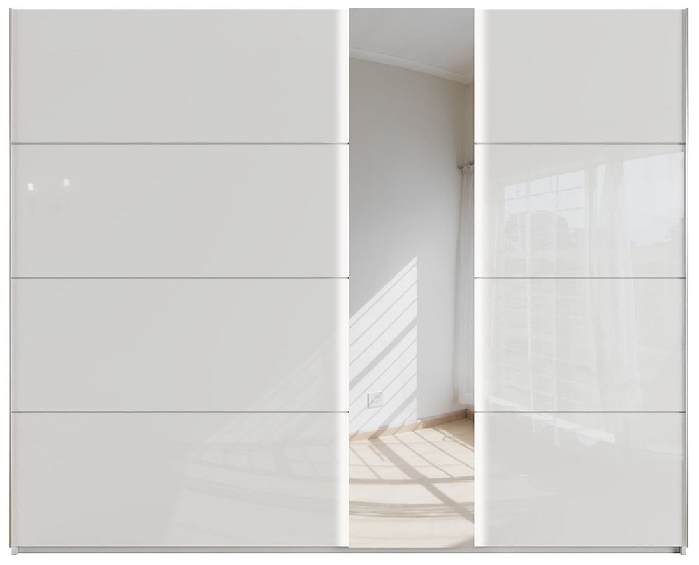 Product photograph of Rauch Miramar 271cm White Glass 2 Door Mirror Sliding Wardrobe from Choice Furniture Superstore.