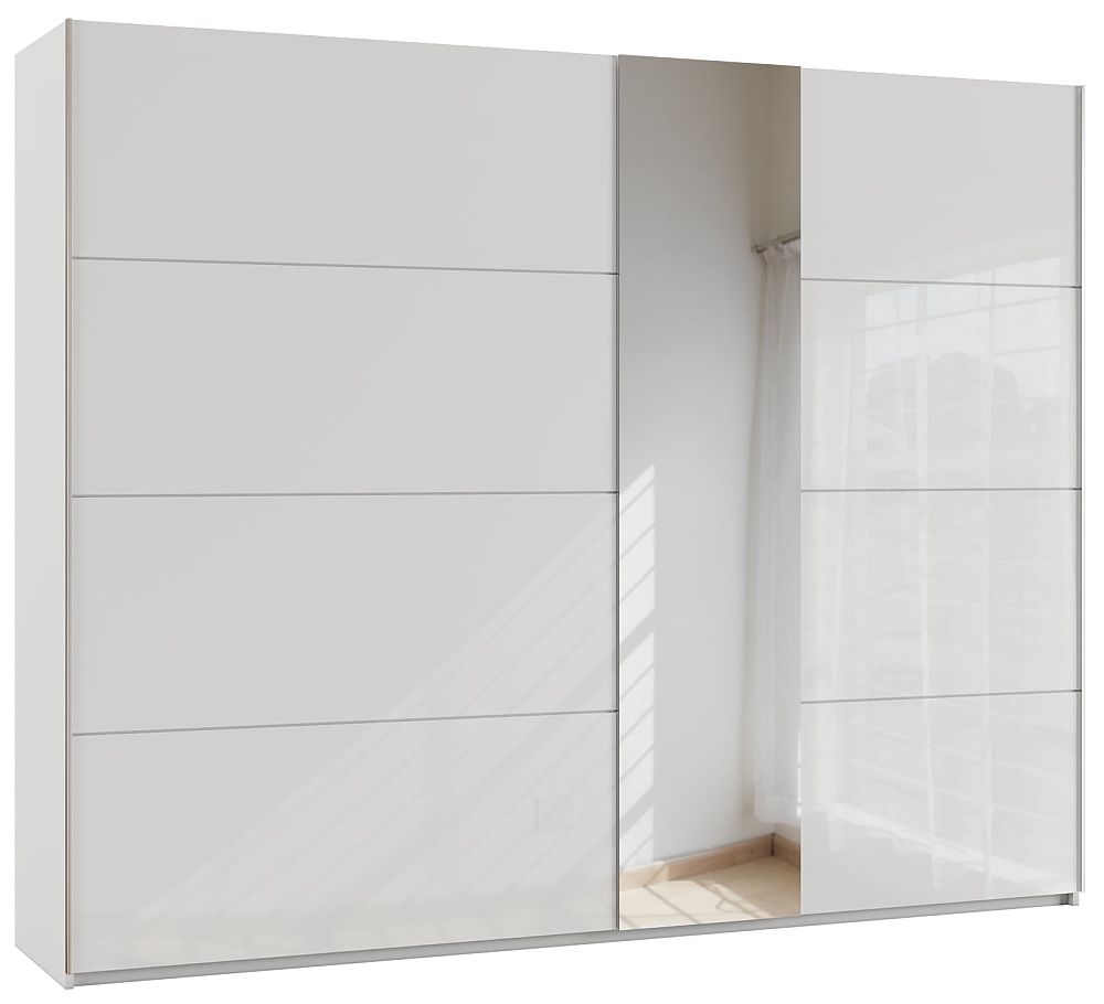 Product photograph of Rauch Miramar 271cm White Glass 2 Door Mirror Sliding Wardrobe from Choice Furniture Superstore.