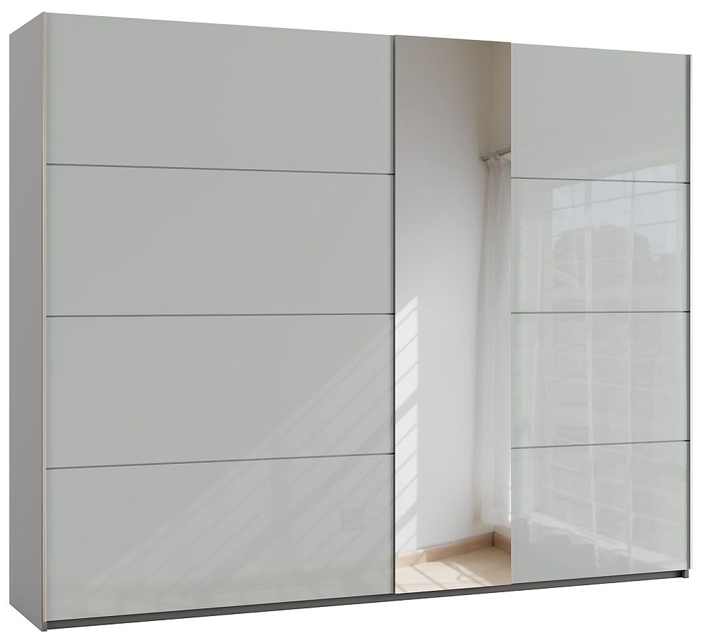 Product photograph of Rauch Miramar 271cm Silk Grey Glass 2 Door Mirror Sliding Wardrobe from Choice Furniture Superstore.