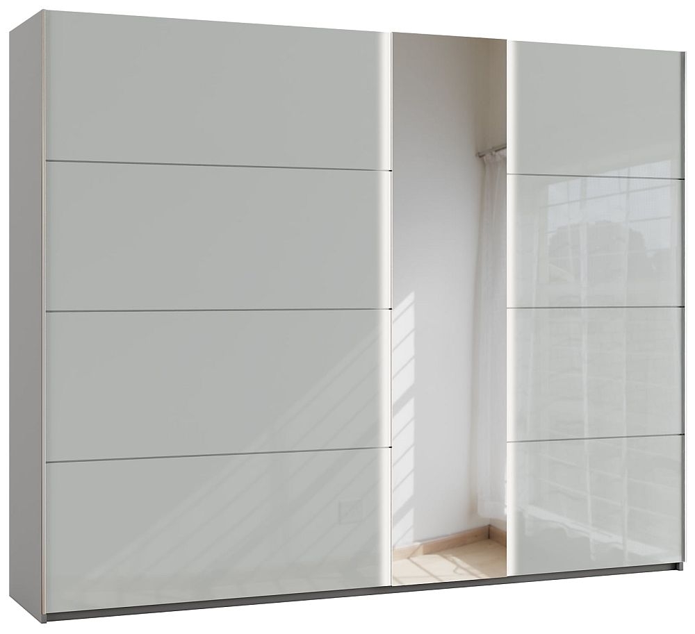 Product photograph of Rauch Miramar 271cm Silk Grey Glass 2 Door Mirror Sliding Wardrobe from Choice Furniture Superstore.