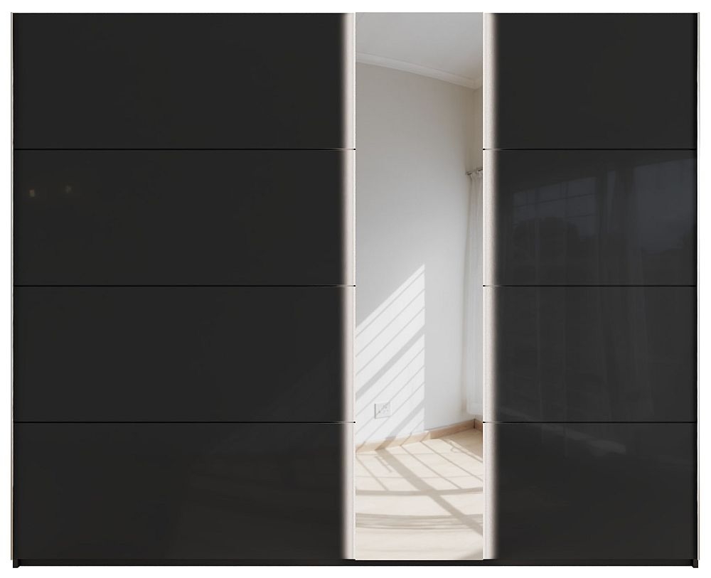 Product photograph of Rauch Miramar 271cm Black Glass 2 Door Mirror Sliding Wardrobe from Choice Furniture Superstore.