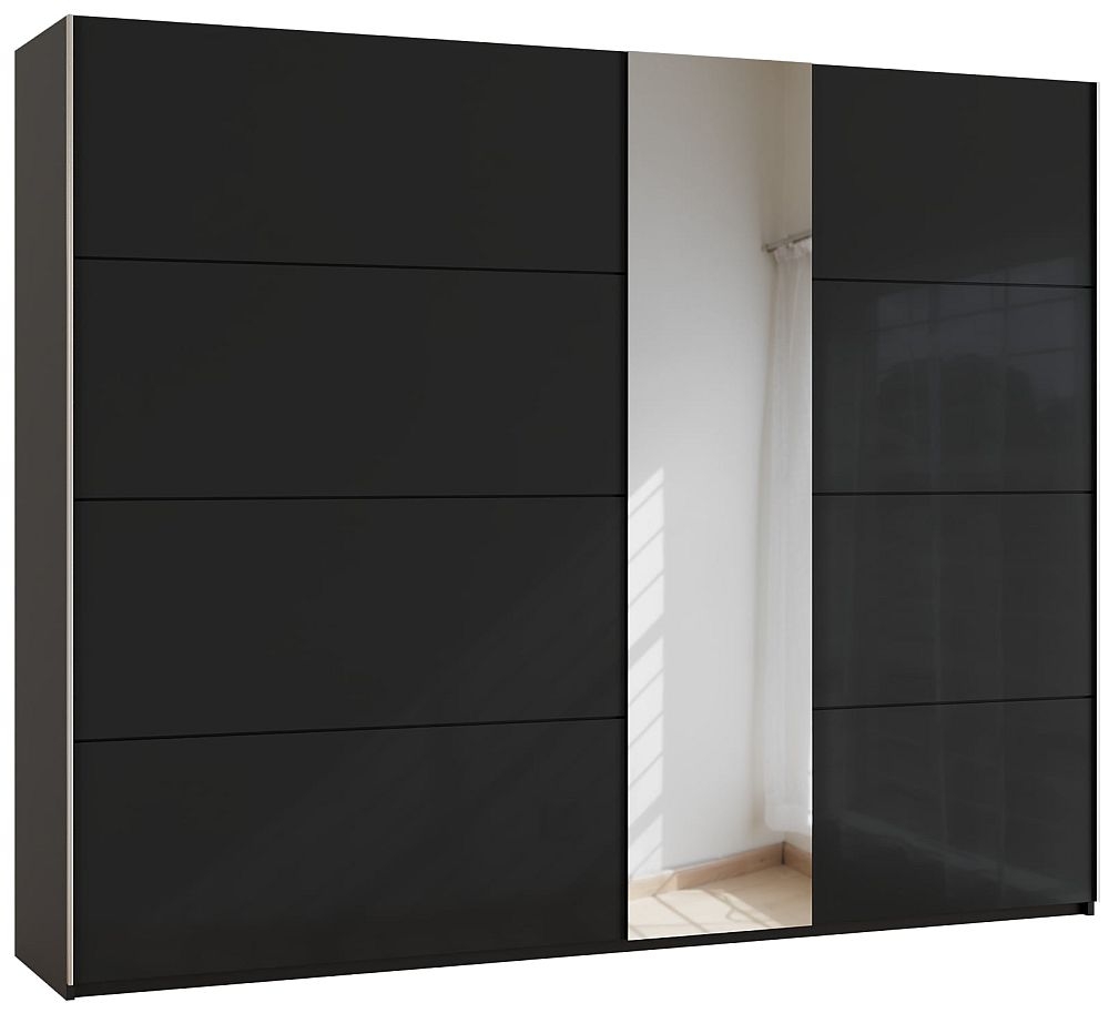 Product photograph of Rauch Miramar 271cm Black Glass 2 Door Mirror Sliding Wardrobe from Choice Furniture Superstore.