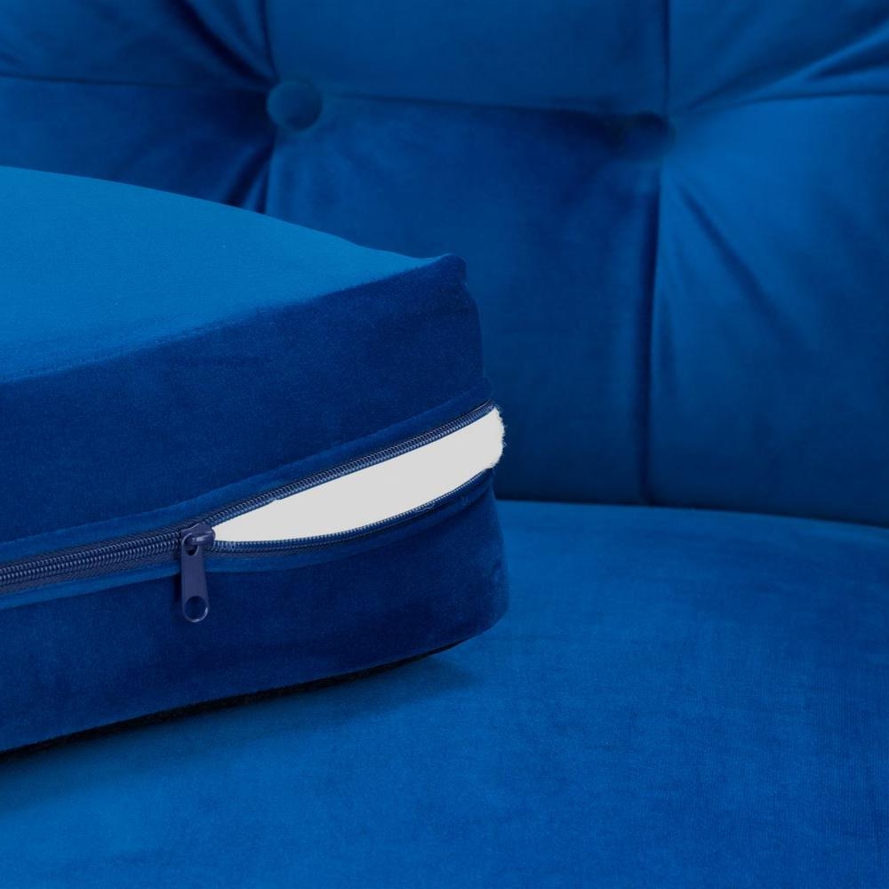 Product photograph of Halston Plush Blue Left Hand Facing Corner Sofa from Choice Furniture Superstore.