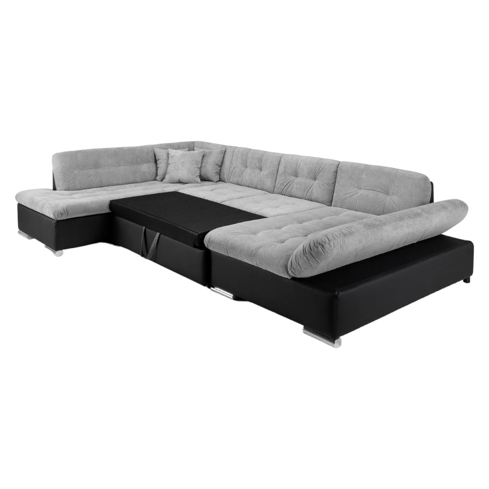 Product photograph of Bergen Black And Grey Left Hand Facing U Shape Corner Sofabed With Storage from Choice Furniture Superstore.