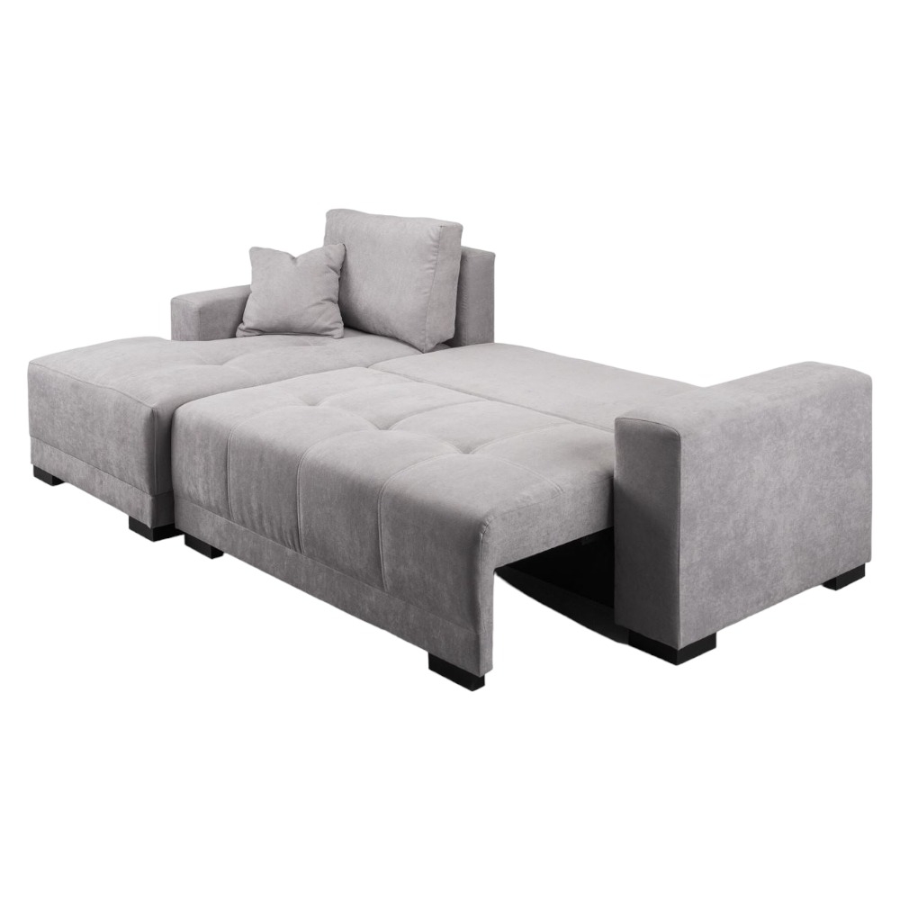 Product photograph of Cimiano Grey Tufted Right Hand Facing Corner Sofabed With Storage from Choice Furniture Superstore.