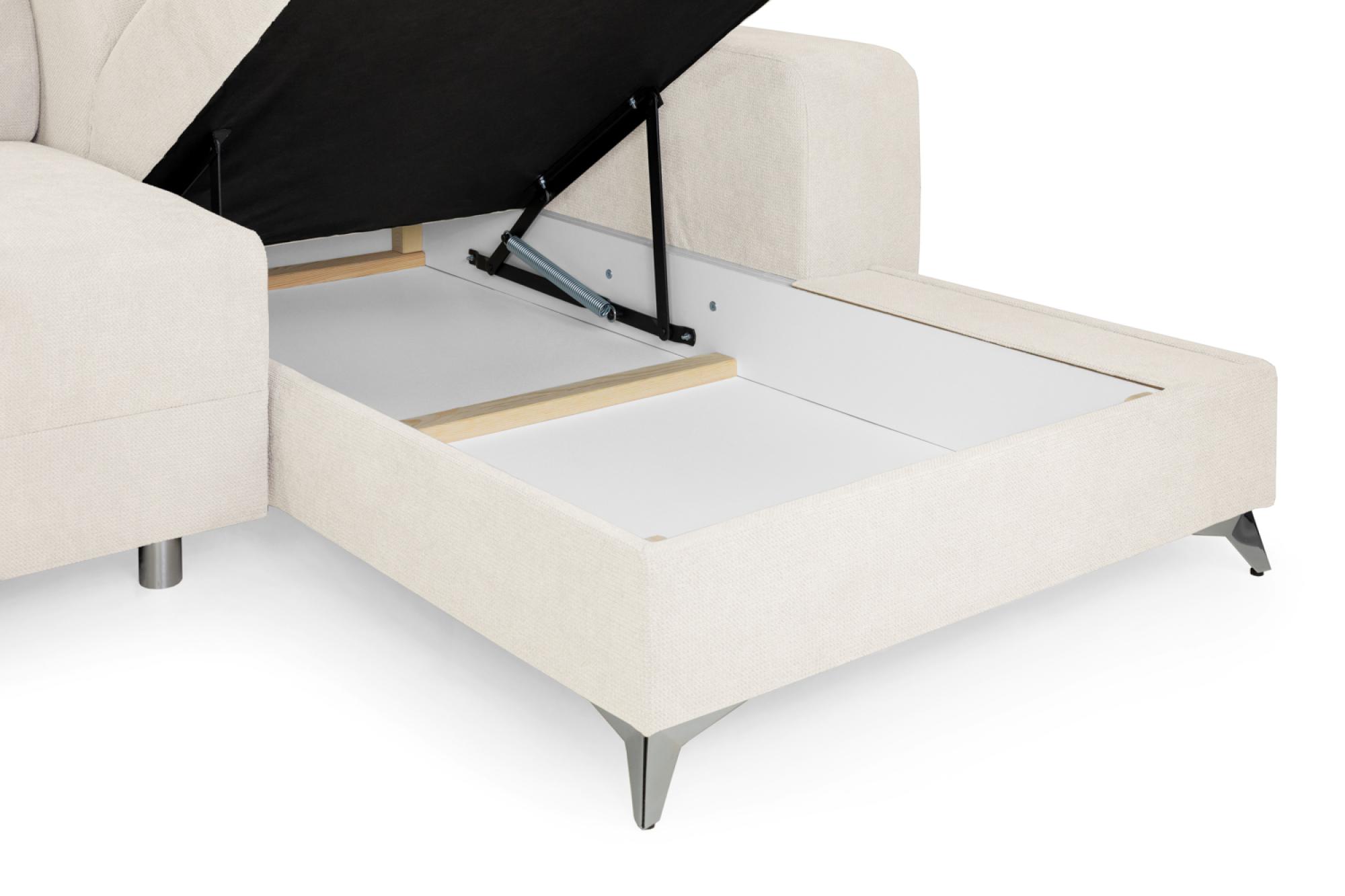 Product photograph of Dahlia Electric Beige Fabric Left Hand Facing Corner Sofabed With Storage from Choice Furniture Superstore.