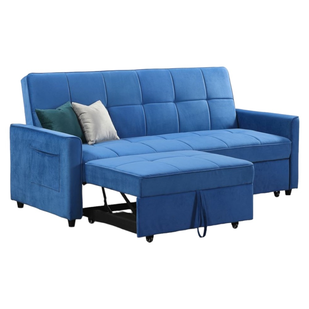 Product photograph of Elegance Blue Plush 3 Seater Sofabed from Choice Furniture Superstore.