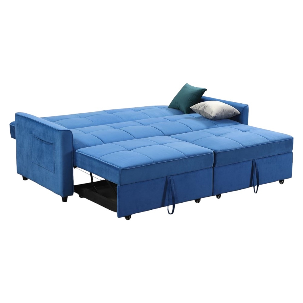 Product photograph of Elegance Blue Plush 3 Seater Sofabed from Choice Furniture Superstore.