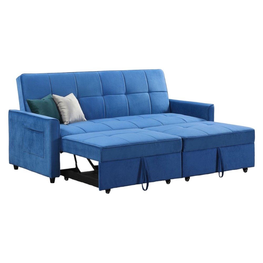 Product photograph of Elegance Blue Plush 3 Seater Sofabed from Choice Furniture Superstore.