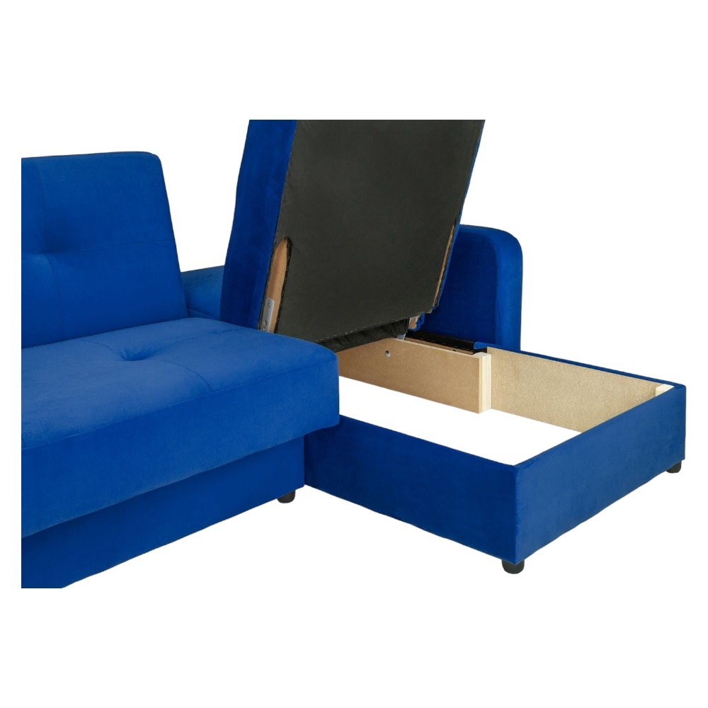 Product photograph of Kair Blue Plush Universal Corner Sofabed With Storage from Choice Furniture Superstore.