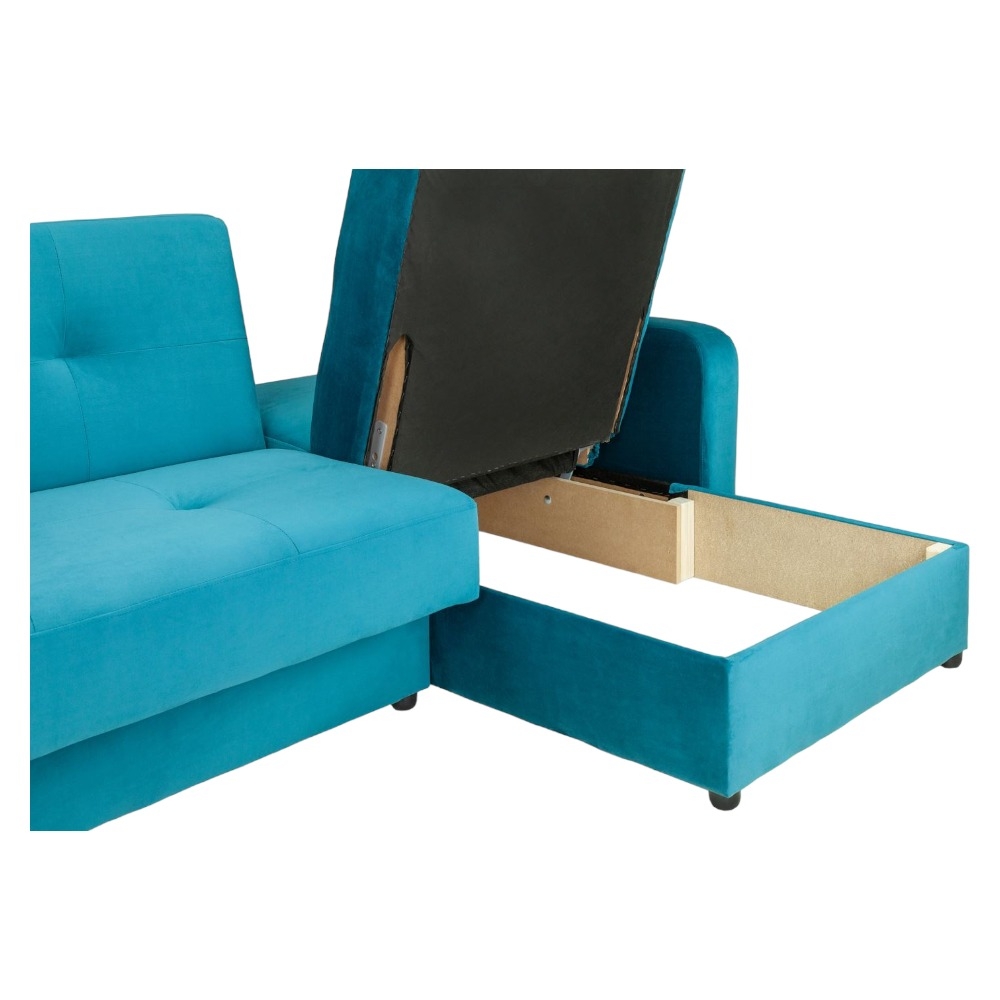 Product photograph of Kair Teal Plush Universal Corner Sofabed With Storage from Choice Furniture Superstore.