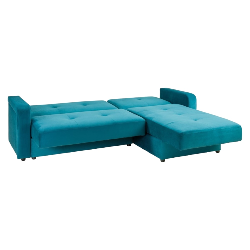 Product photograph of Kair Teal Plush Universal Corner Sofabed With Storage from Choice Furniture Superstore.