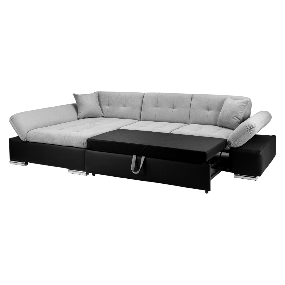 Product photograph of Malvi Black And Grey Left Hand Facing Corner Sofabed With Storage from Choice Furniture Superstore.