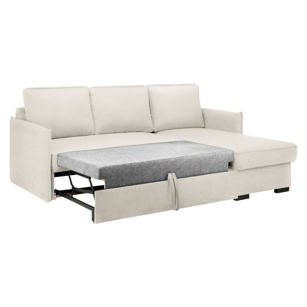 Product photograph of Miel Plush Beige Universal Corner Sofabed With Storage from Choice Furniture Superstore.