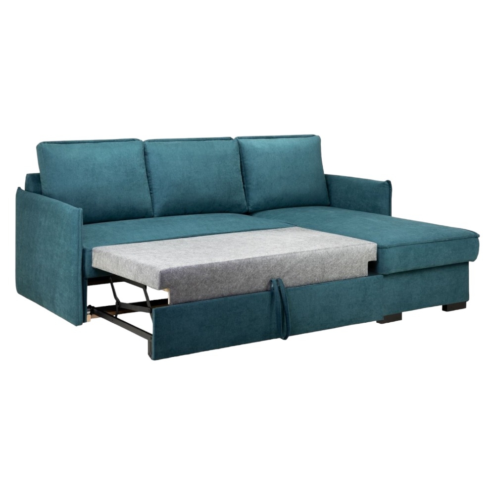 Product photograph of Miel Plush Teal Universal Corner Sofabed With Storage from Choice Furniture Superstore.