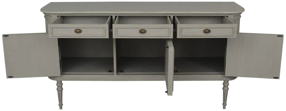 Product photograph of Emison French Grey 3 Door 3 Drawer Large Sideboard from Choice Furniture Superstore.