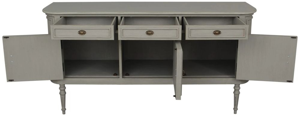 Product photograph of Gustine French Grey 3 Door 3 Drawer Large Sideboard from Choice Furniture Superstore.