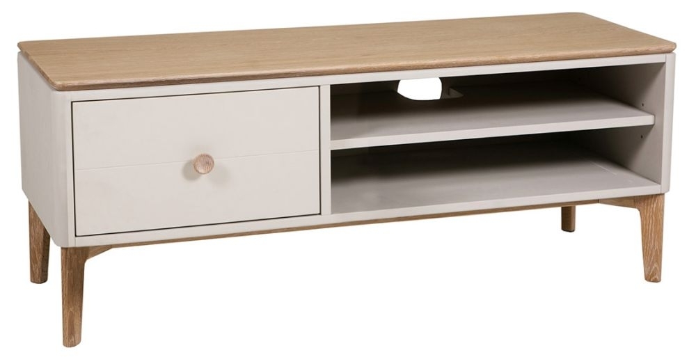 Product photograph of Clearance - Vida Living Marlow Cashmere Oak Medium Tv Unit 120cm L With Storage For Television Upto 55inch To 59inch Plasma - Fss14729 from Choice Furniture Superstore.