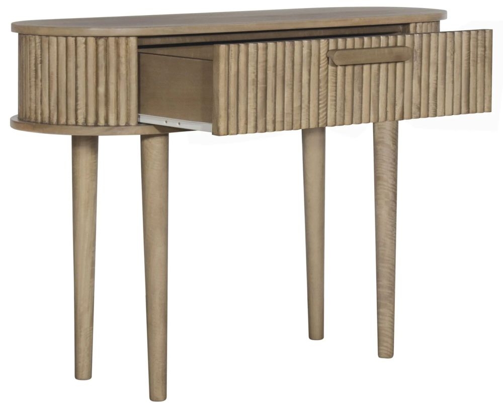 Product photograph of Nulato Mc Classic Fluted Wood 1 Drawer Curved Console Table from Choice Furniture Superstore.