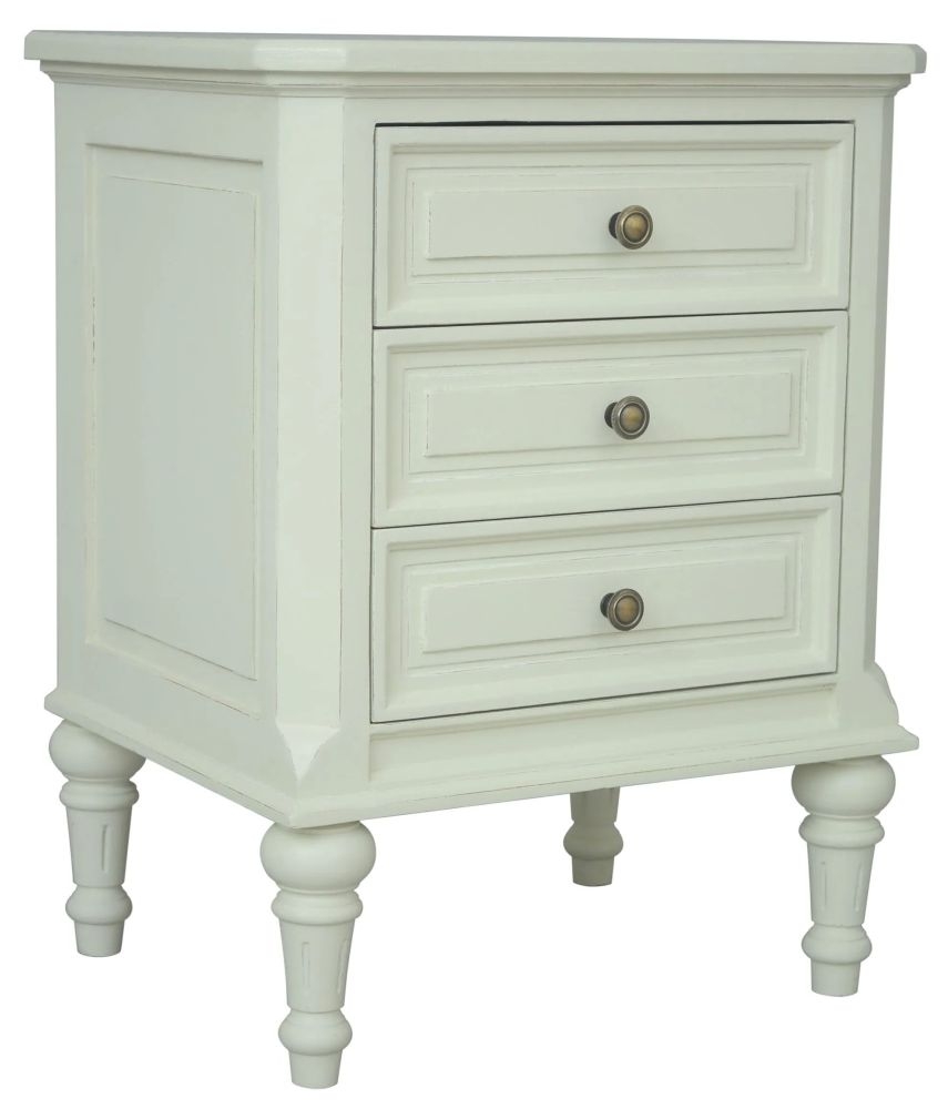 Product photograph of Rosburg French Lime White 3 Drawer Bedside Cabinet from Choice Furniture Superstore.