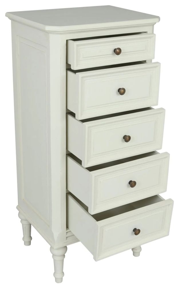 Product photograph of Rosburg French Lime White 5 Drawer Chest from Choice Furniture Superstore.