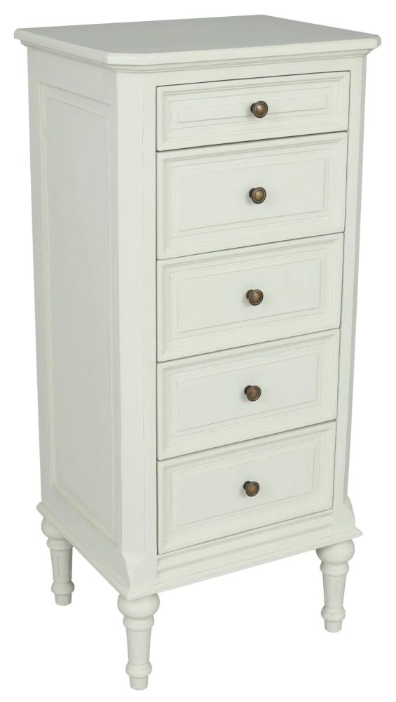 Product photograph of Rosburg French Lime White 5 Drawer Chest from Choice Furniture Superstore.