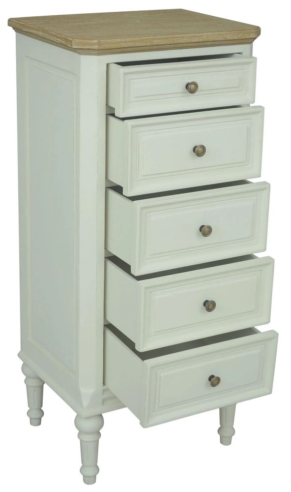 Product photograph of Rosburg French Lime White 5 Drawer Chest With Wood Top from Choice Furniture Superstore.