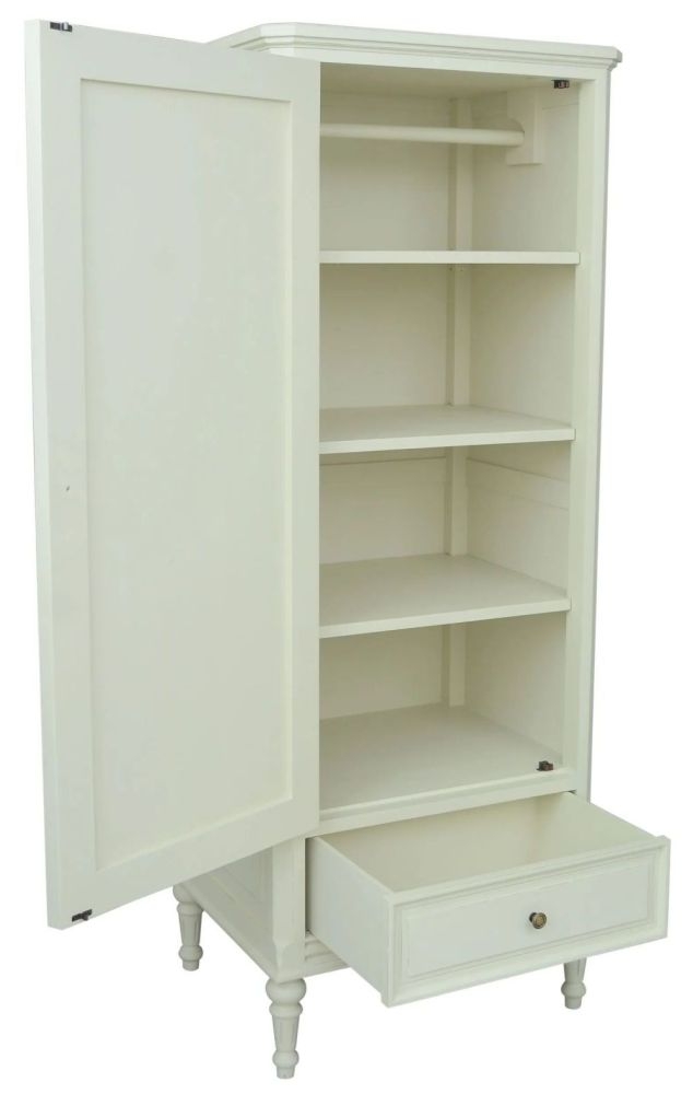 Product photograph of Vanessa French Lime White 1 Door 1 Drawer Wardrobe from Choice Furniture Superstore.