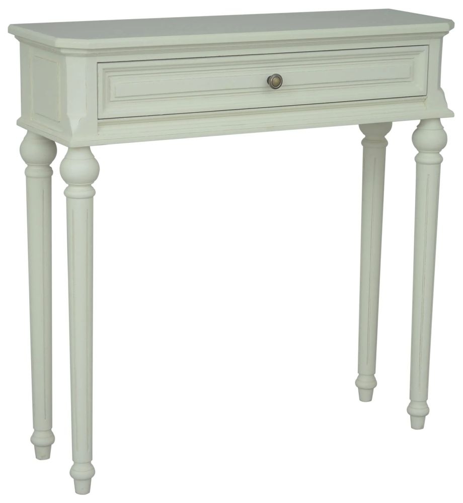 Product photograph of Rosburg French Lime White 1 Drawer Console Table from Choice Furniture Superstore.