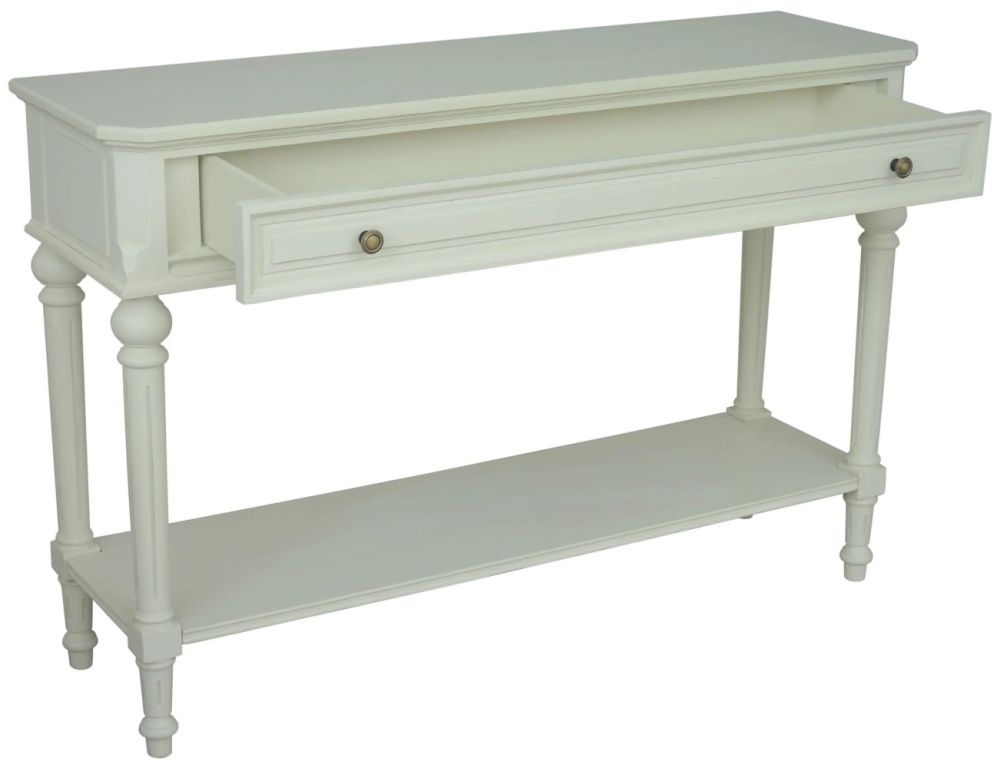 Product photograph of Rosburg French Lime White 1 Drawer Large Console Table from Choice Furniture Superstore.