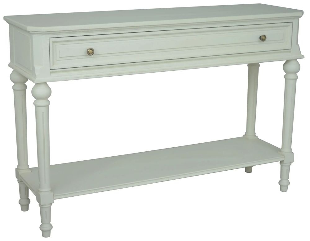 Product photograph of Rosburg French Lime White 1 Drawer Large Console Table from Choice Furniture Superstore.