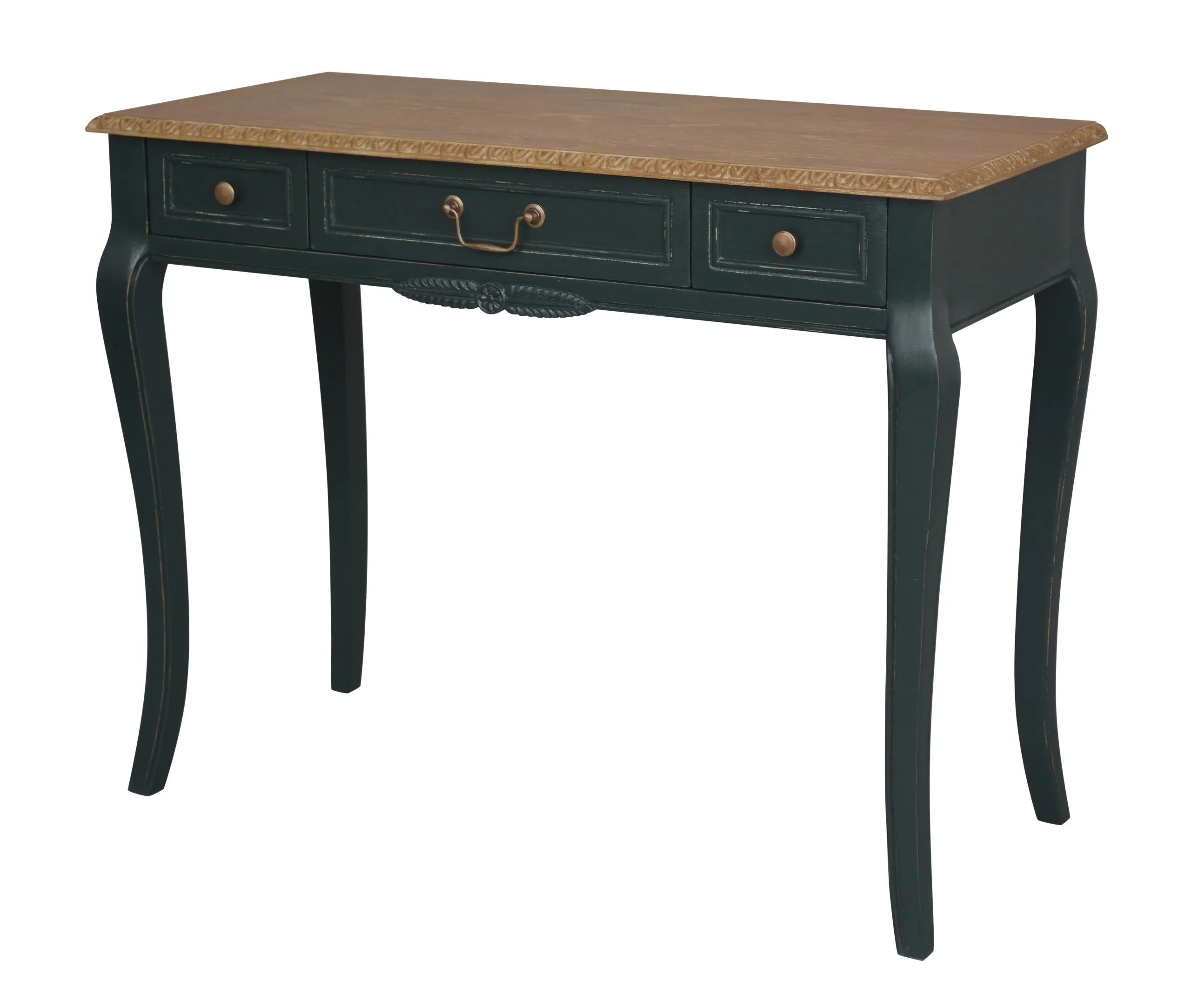 Product photograph of Solvay Emerald Green 3 Drawer Writing Desk from Choice Furniture Superstore.