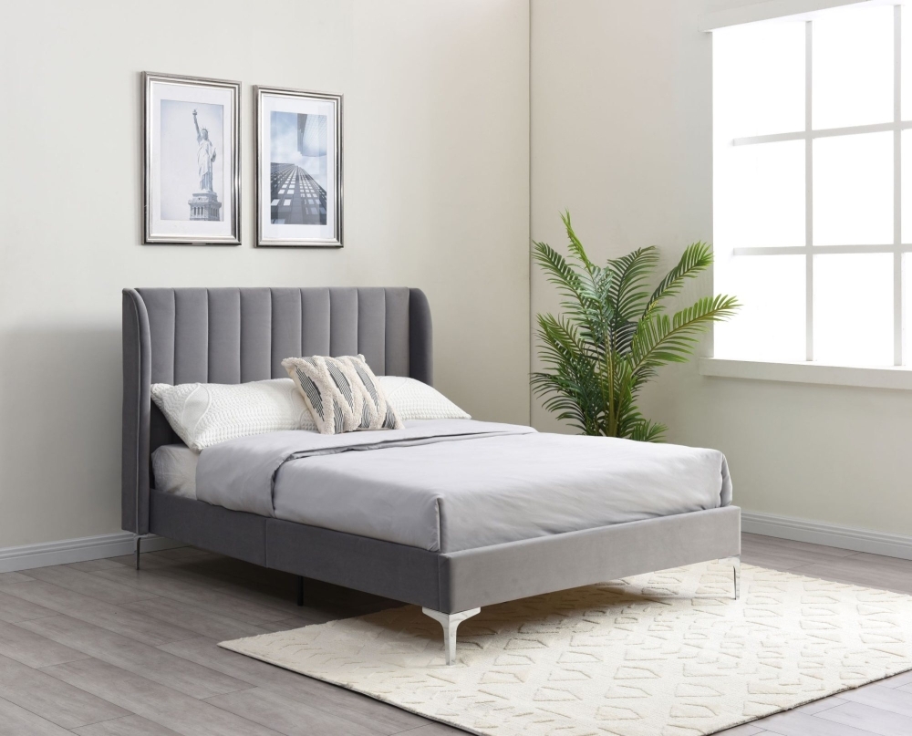 Product photograph of Kyoto Avery Grey Velvet Upholstery Bed from Choice Furniture Superstore.