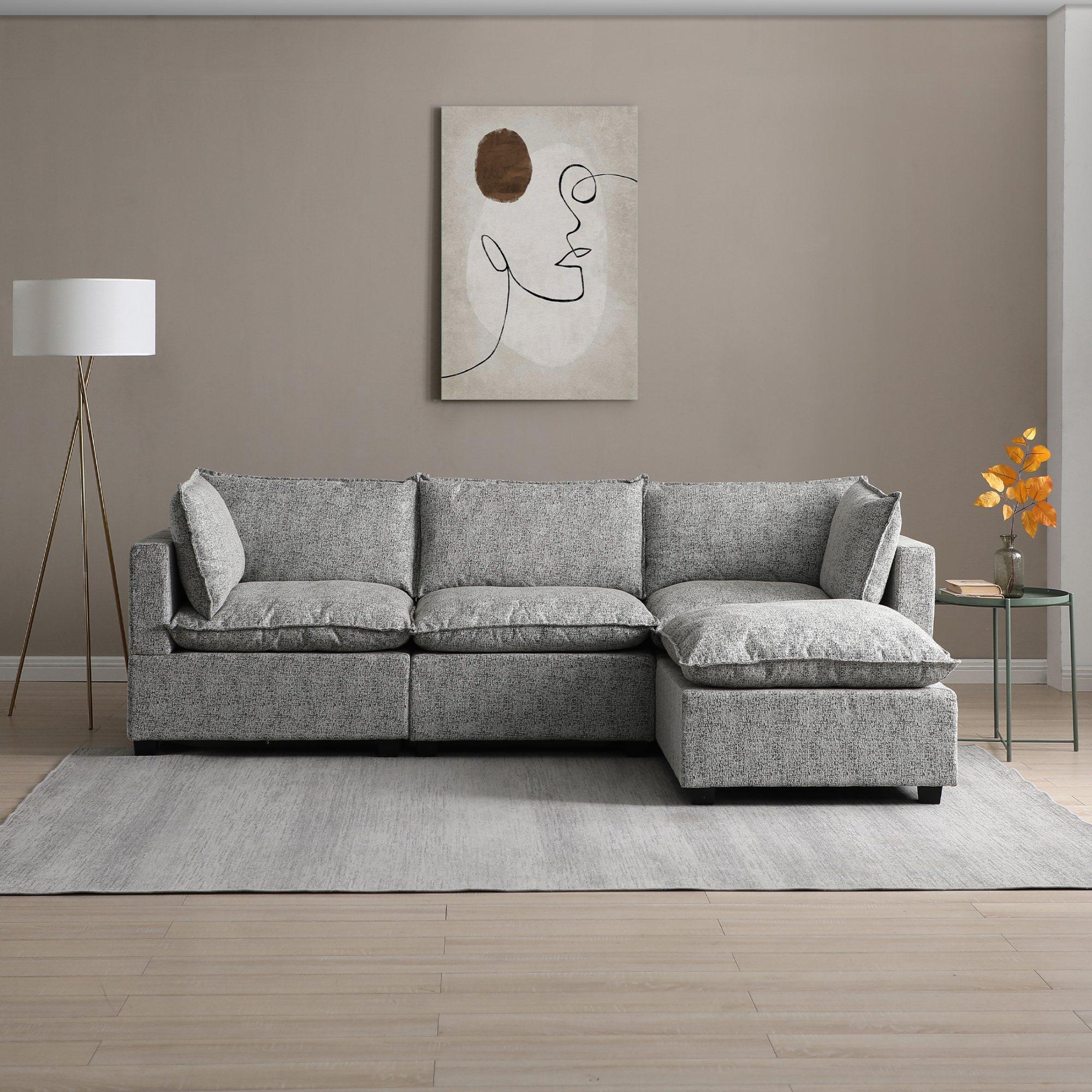Product photograph of Moda Light Grey Boucle Fabric Corner Sofa from Choice Furniture Superstore.