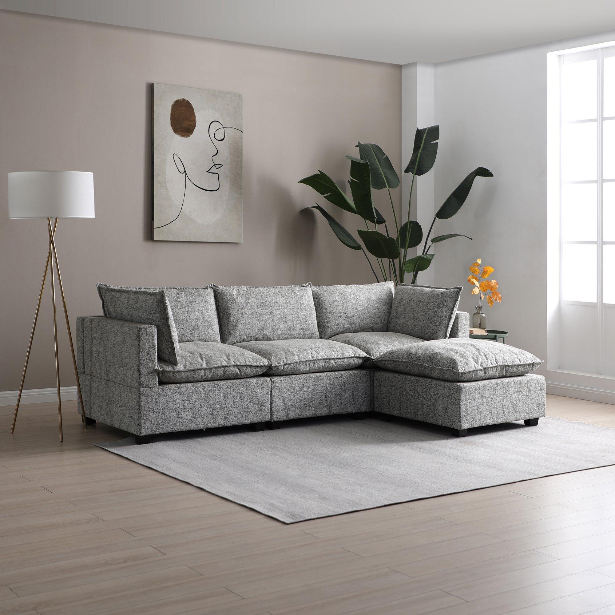 Product photograph of Moda Light Grey Boucle Fabric Corner Sofa from Choice Furniture Superstore.