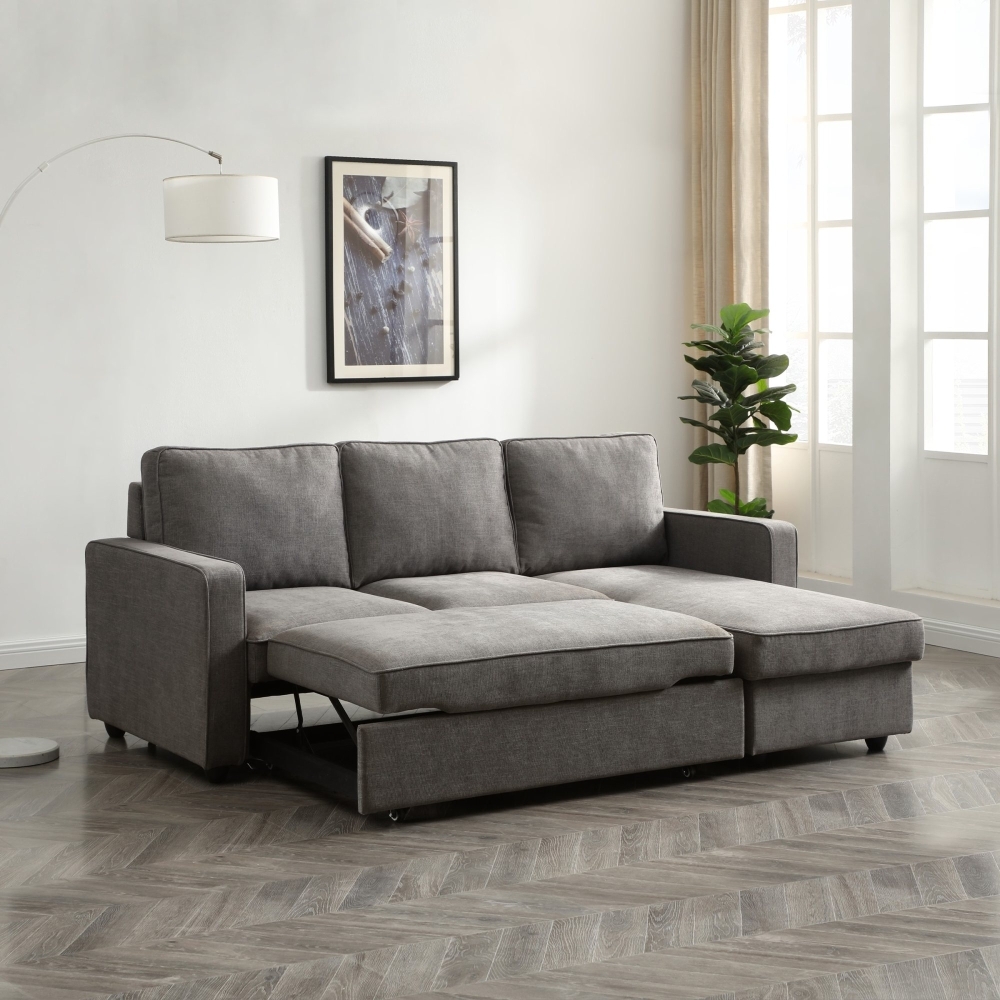 Product photograph of Myles Typhon Grey Weave Fabric Corner Sofa Bed from Choice Furniture Superstore.