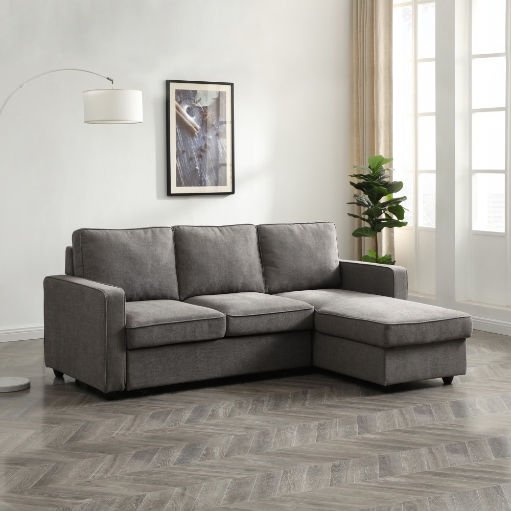 Product photograph of Myles Typhon Grey Weave Fabric Corner Sofa Bed from Choice Furniture Superstore.