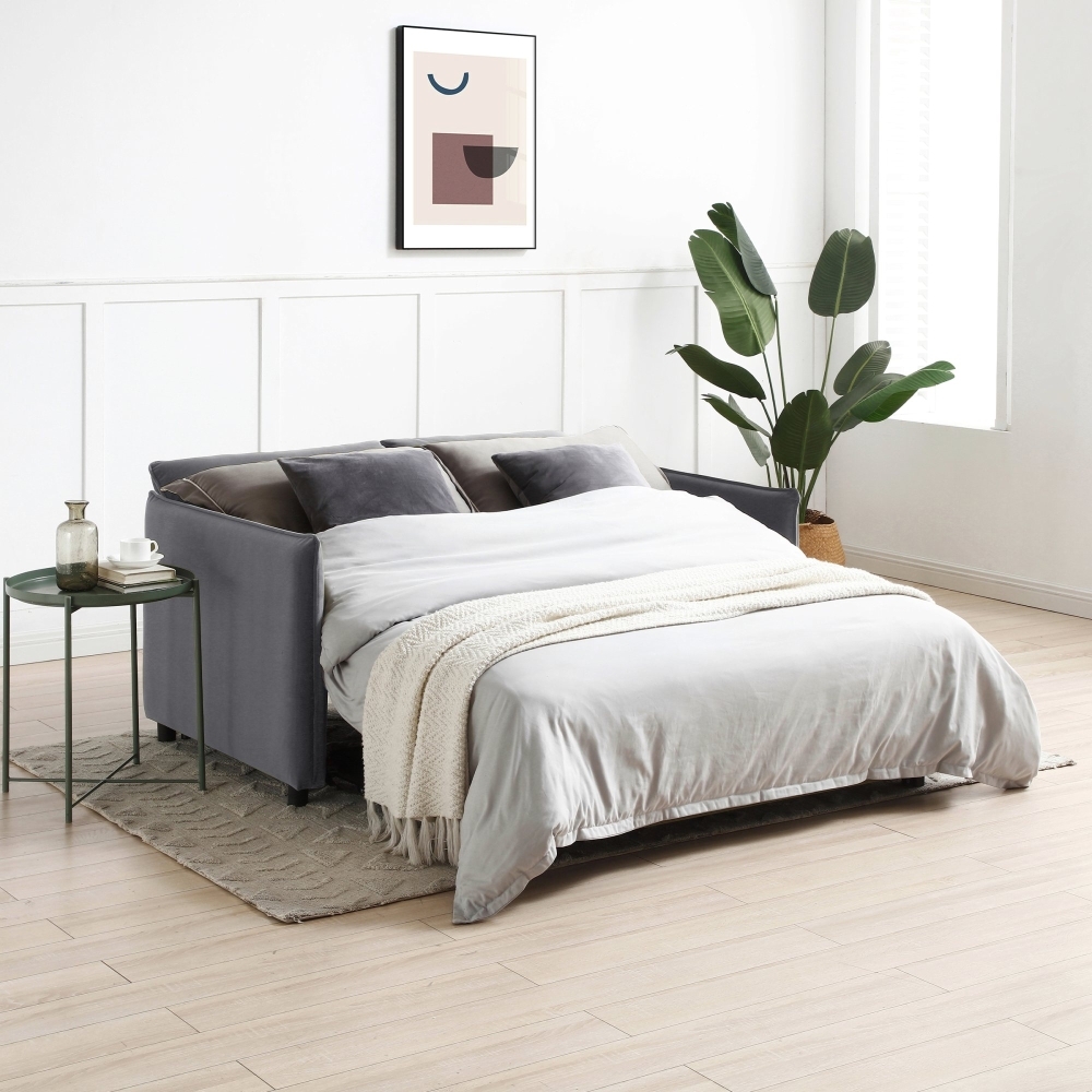 Product photograph of Blaire Athena Grey Velvet Fabric 2 Seater Sofa Bed from Choice Furniture Superstore.