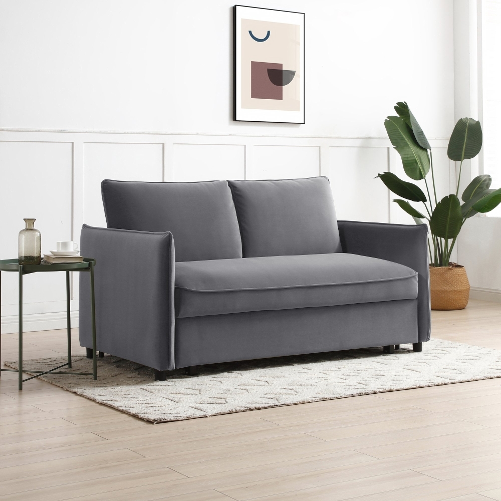 Product photograph of Blaire Athena Grey Velvet Fabric 2 Seater Sofa Bed from Choice Furniture Superstore.