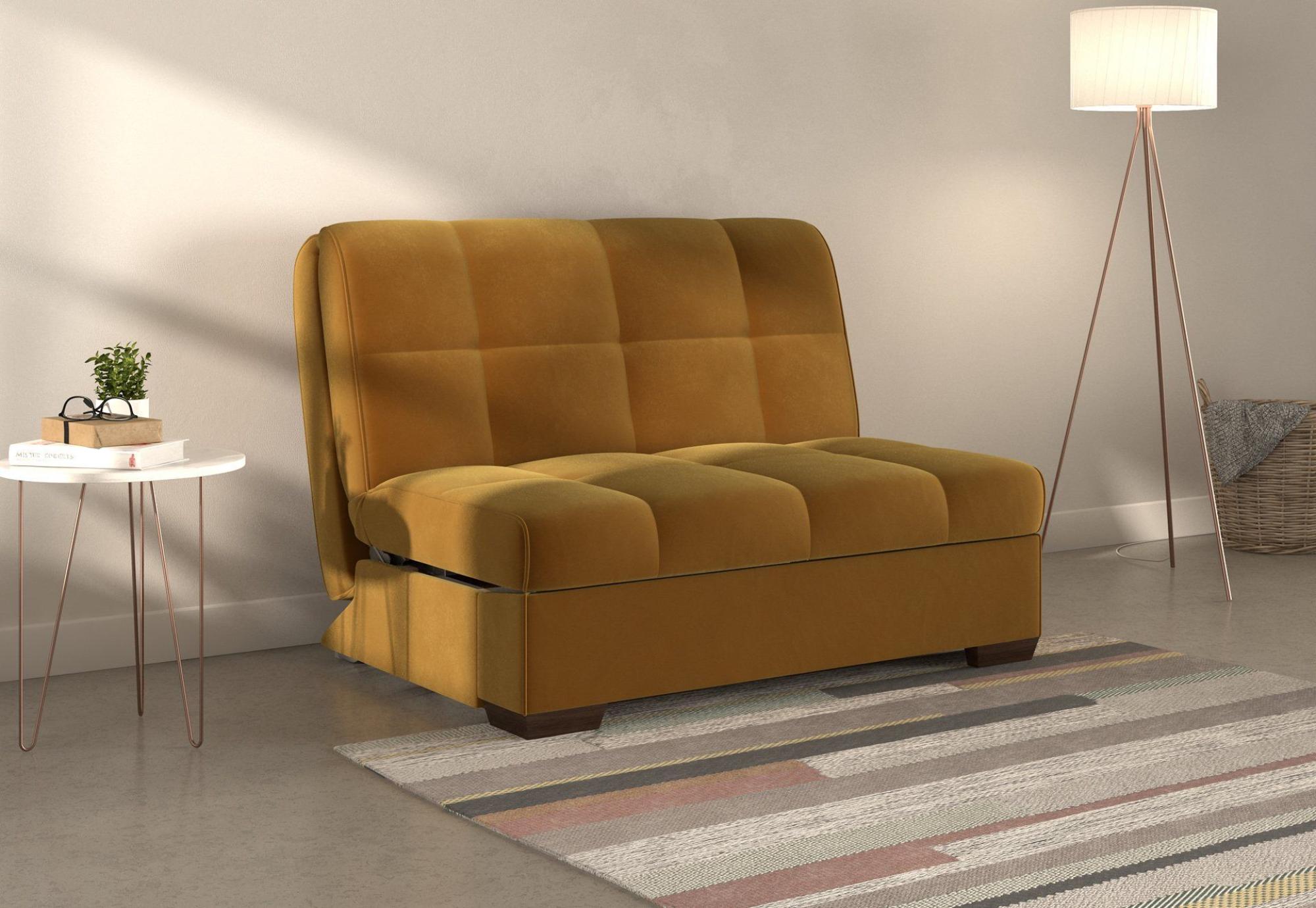 Product photograph of Harper Yellow Sunningdale Saffron 2 Seater Fabric Pull Out Sofa Bed from Choice Furniture Superstore.