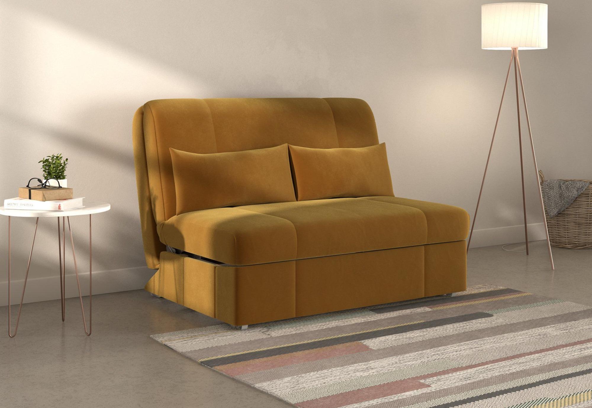 Product photograph of Redford Yellow Sunningdale Saffron 2 Seater Fabric Pull Out Sofa Bed from Choice Furniture Superstore.