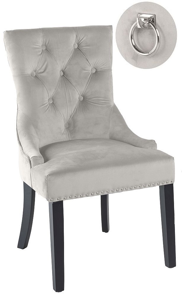 Product photograph of Set Of 4 Knocker Back Champagne Velvet Fabric Dining Chair With Black Wooden Legs from Choice Furniture Superstore.