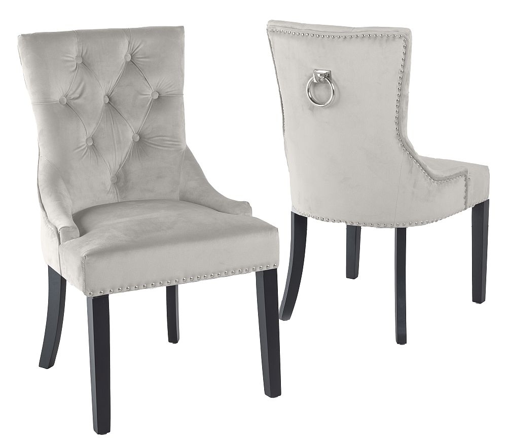 Product photograph of Set Of 4 Knocker Back Champagne Velvet Fabric Dining Chair With Black Wooden Legs from Choice Furniture Superstore.