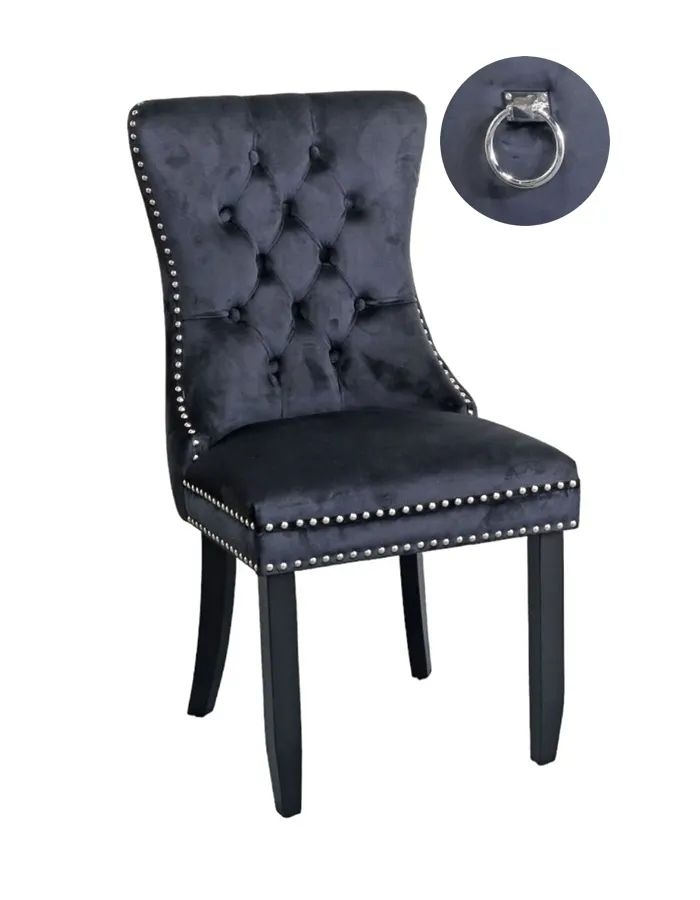 Product photograph of 6 X Rivington Knocker Back Black Velvet Fabric Dining Chair With Black Wooden Legs from Choice Furniture Superstore.